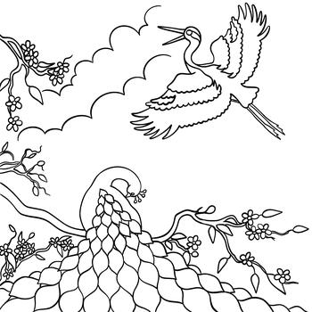 El pavo real y la grulla